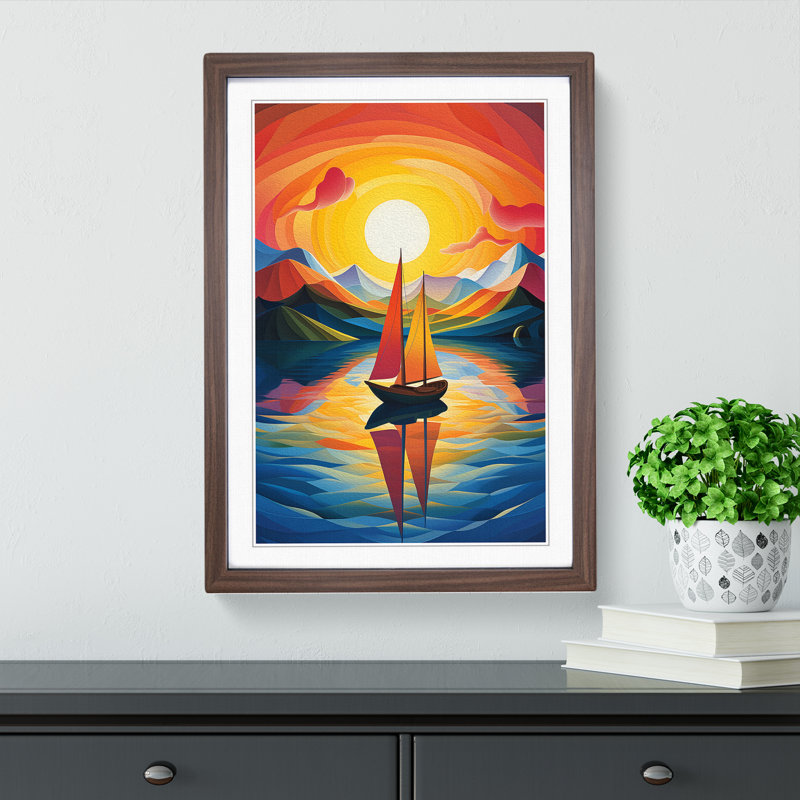 Boat on a Lake Orphism Art - Framed Print, Walnut, 34cm H x 25cm W x 2cm D