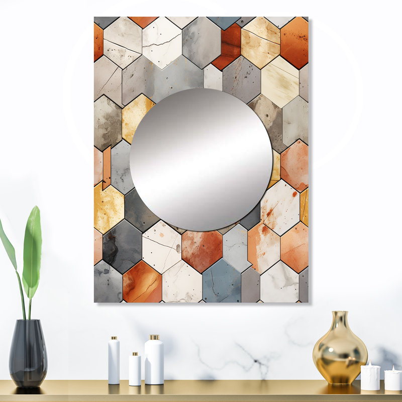 Rustic Hexagons Boho Pattern - Modern & Contemporary Mirror Wall Decor MTMIR123861, 32" x 24"