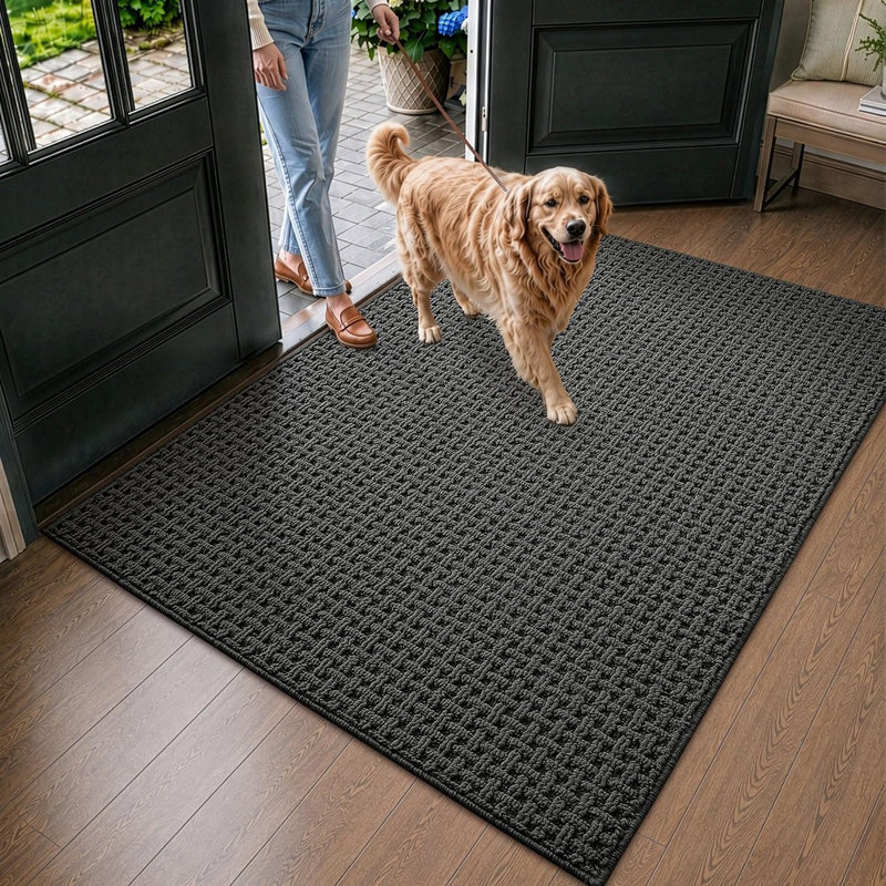 Tapis d'entrée gris foncé lavable pour entrée de maison
