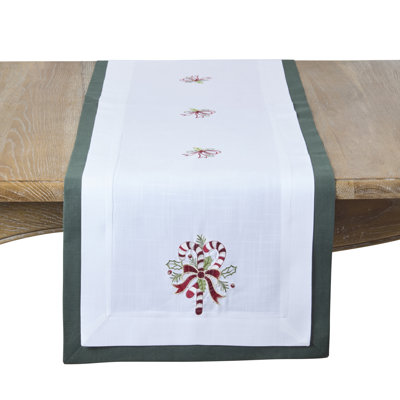 Candy Cane Embroidered Holiday Table Runner - Christmas Table Runner for Festive Dining Tables, Seasonal Entertaining, Holiday Kitchen Décor, and Winter Tablescapes