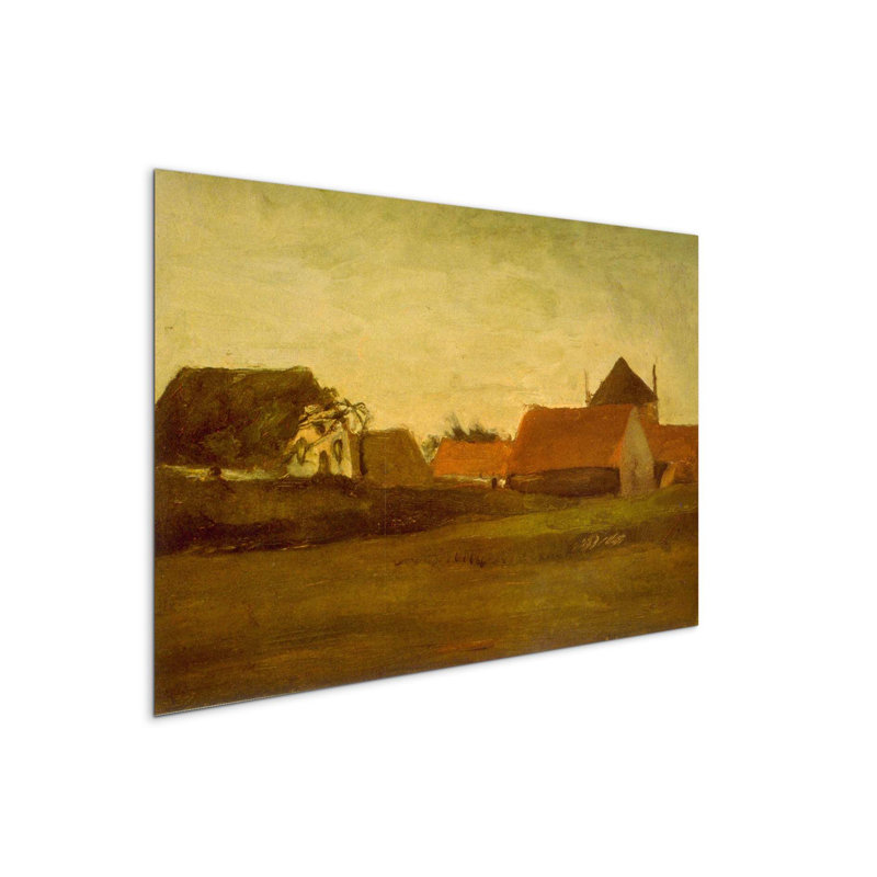 Farmhouses by Van Gogh Vincent 53×80 cm MetalArt Materic Aluminum Satin Effect, Frameless Panel, Lightweight Ready to Hang