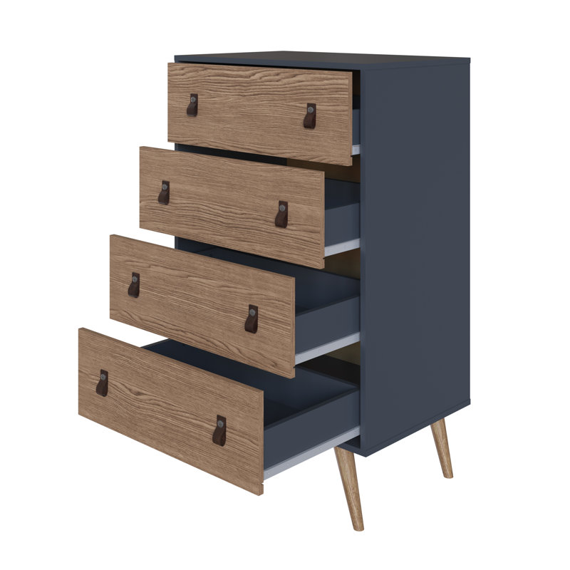Commode 4 tiroirs Bahara, Bleu / Brun