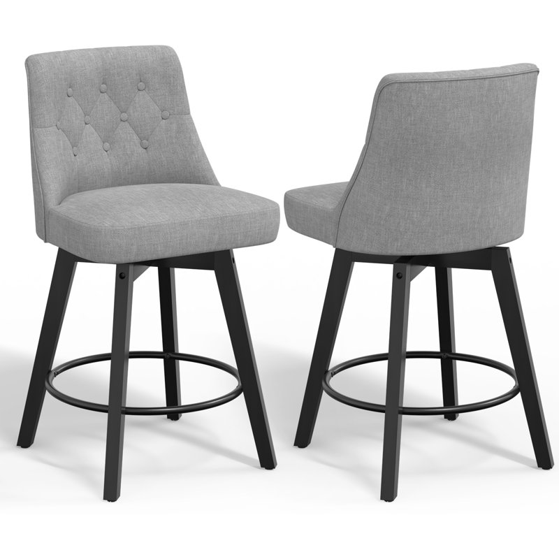 Tabouret de bar pivotant en lin - gris foncé