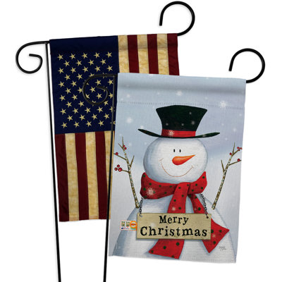 Drapeau de jardin 2 côtés en polyester 19 po x 13 po 2 pièces joyful bonhomme de neige