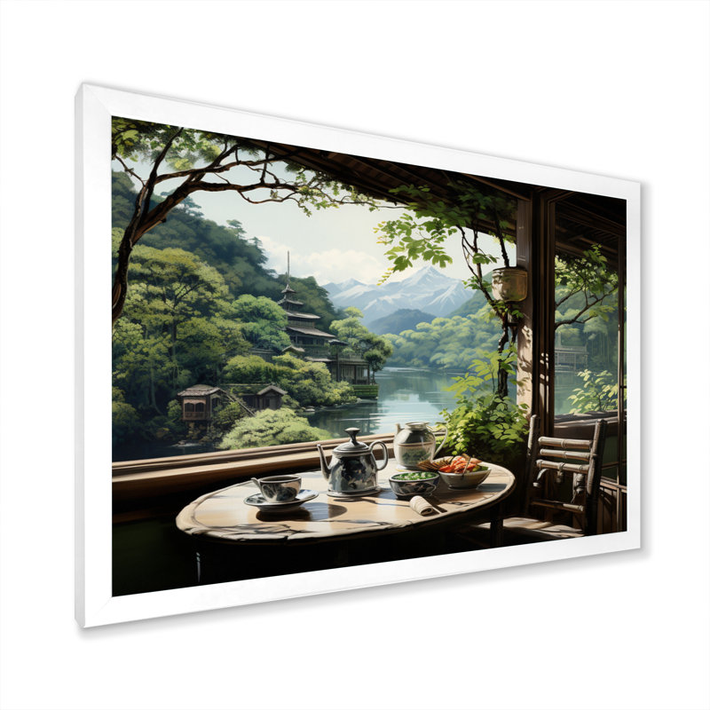 Art japonais, maison de thé Serenity - Art mural japonais, H 24 po x l 32 po x P 1 po, Cadre simple blanc