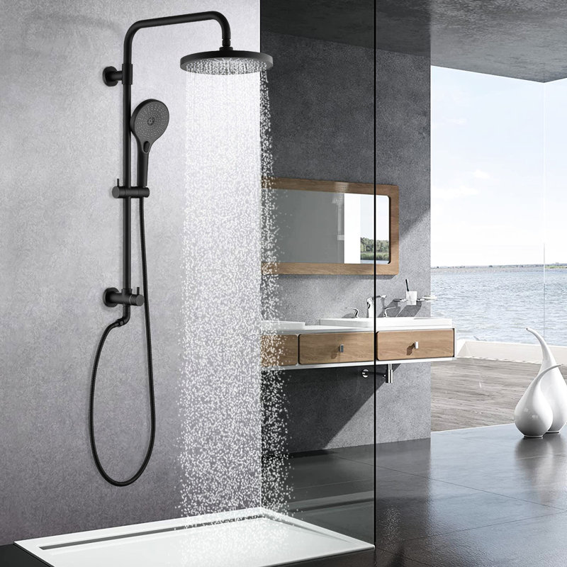 Matte Black Shower Head With Handheld - 8" Rainfall & 3-setting , Adjustable Slide Bar, Corrosion And Discoloration Resistance, 1.8 Gpm Flow, Easy Lime Scale Clean, Wall Mount System Flow Rate,
