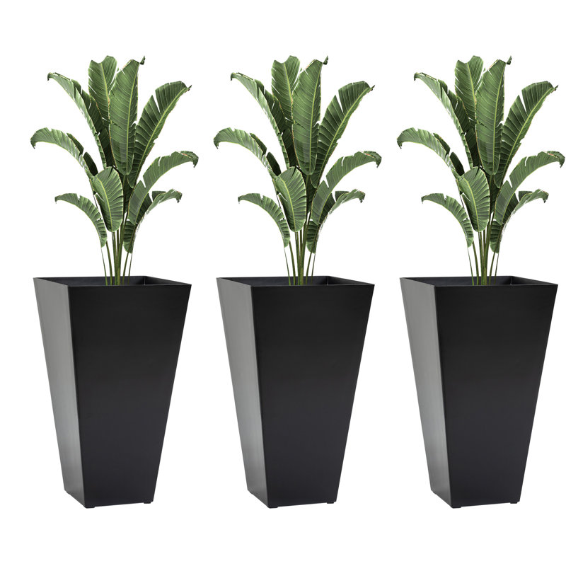 Ensemble de 3 pots à fleurs avec trou de drainage Outsunny, Noir