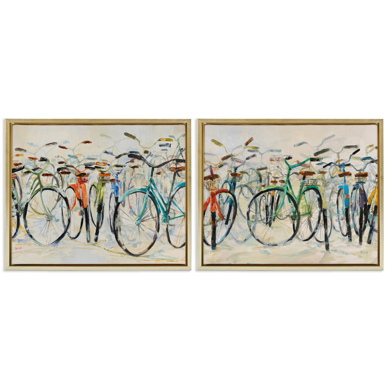 Ensemble de cadres flottants 2 pièces Dynamic Bicyclcles on Beige, design par Dusza, H 17 po x l 21 po