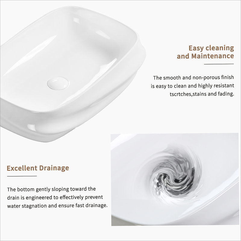 Rectangular Ceramic Vessel Sink For Bathroom