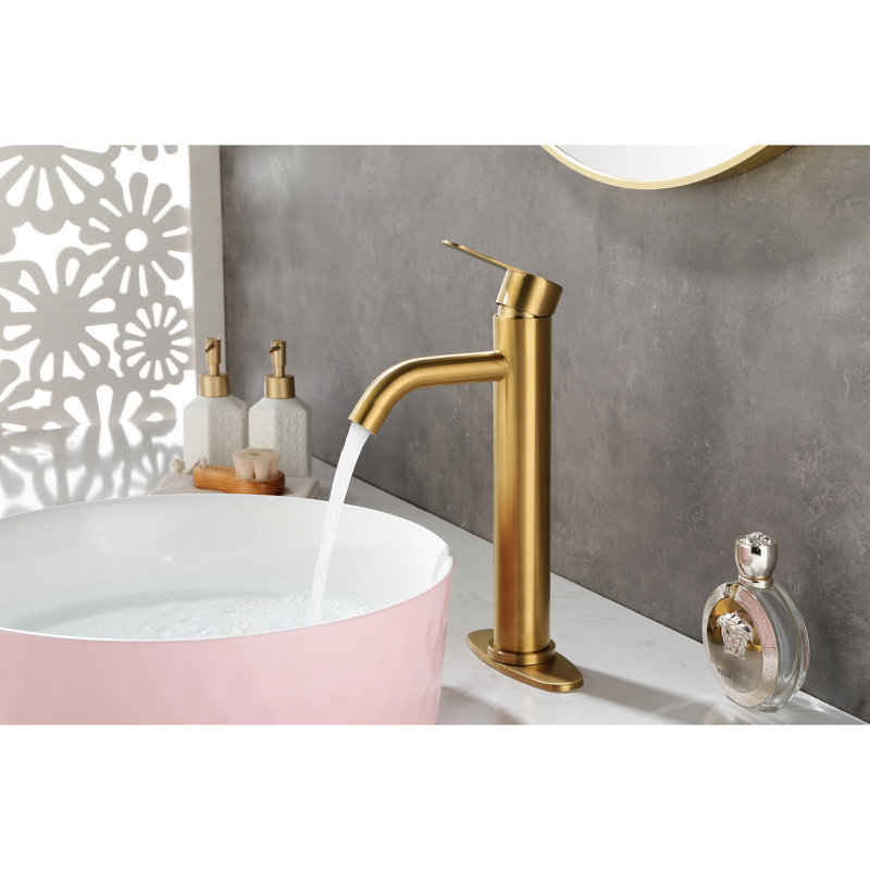 Bathroom Vanity Faucet Single Hole Deck Mount, Brushed Gold Handle, Stainless Steel, Stylish Look, Easy Installation Modern Accessory, Quick