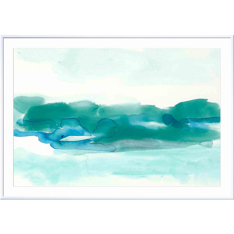 «Teal Coast I» par June Erica Vess - peinture encadrée, Blanc, H 36 po x l 36 po