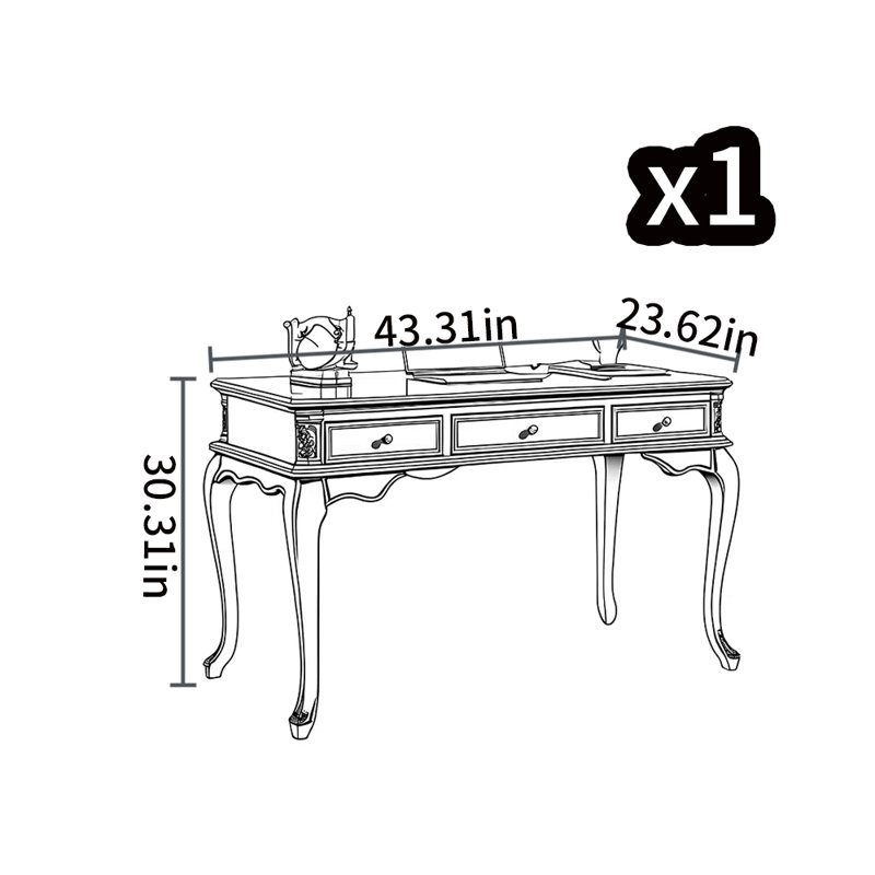 Bureau de style américain, H 30,31 po x l 43,31 po x P 23,62 po