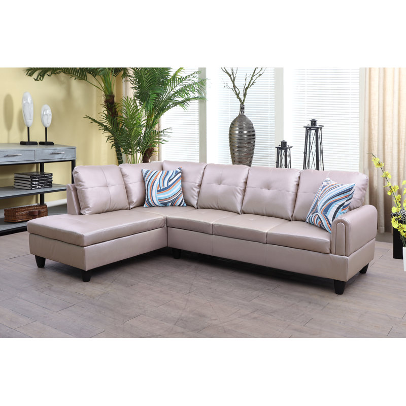 Renford Upholstered L-Shaped Sectional, Left Hand Facing, Cream Faux Leather