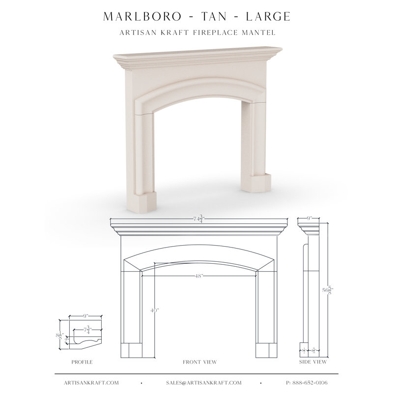 Marlboro Cast Stone Fireplace Surround, Tan, 54" H x 74" W x 9" D