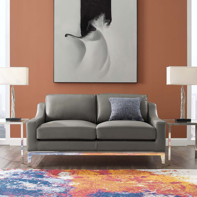 Causeuse Strick & Bolton Hollebon par Modway, Cuir véritable gris