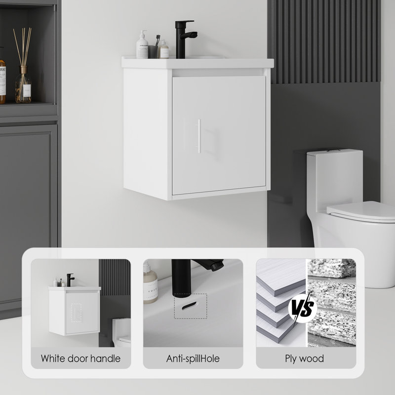Meuble-lavabo simple flottant gris 20 po avec lavabo en céramique et armoire en contreplaqué, Dark Grey