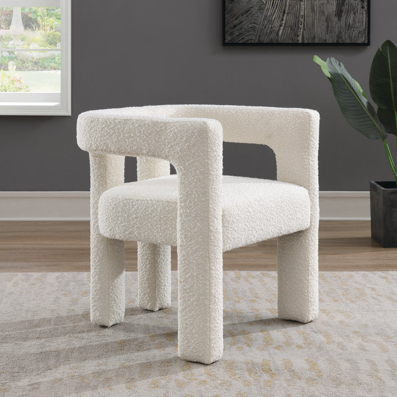 Aruna Solid Boucle Dining Arm Chair, Ivory Boucle