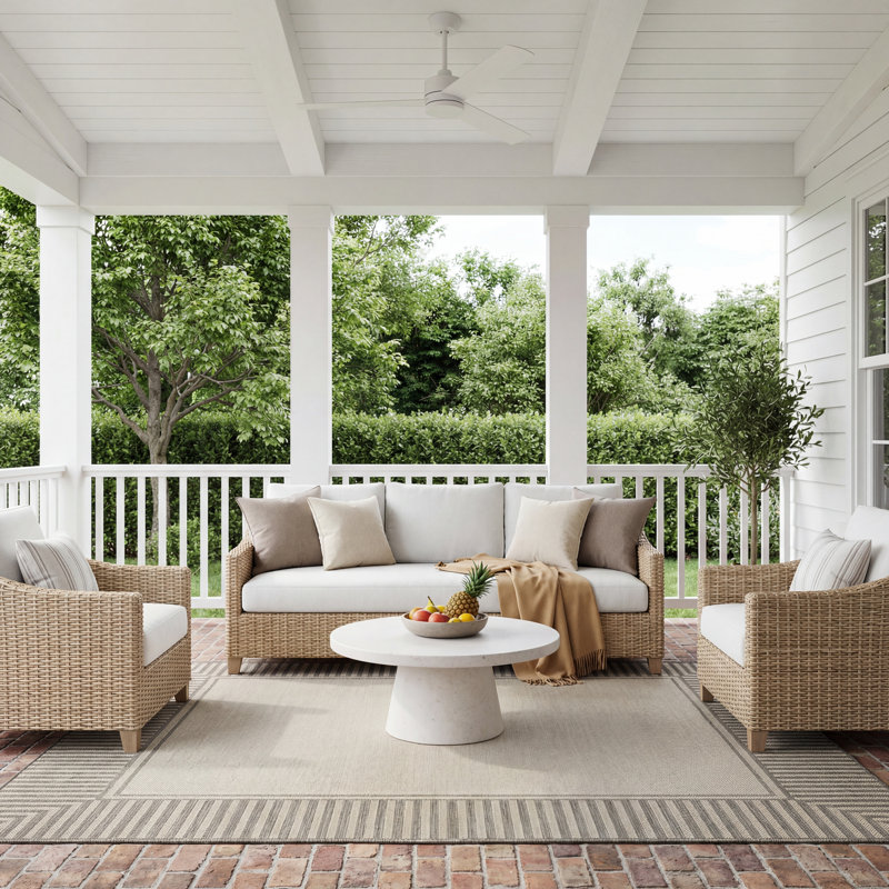 Alegre Bordered Indoor/Outdoor Rug, Rectangle 5' x 8', Light Gray