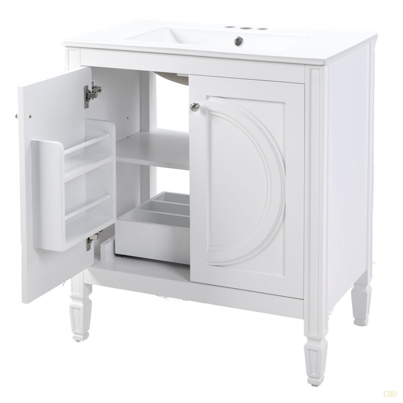 Meuble-lavabo vintage 30 po sans assemblage avec lavabo en céramique, deux portes à fermeture en douceur et tablette réglable, style campagne moderne