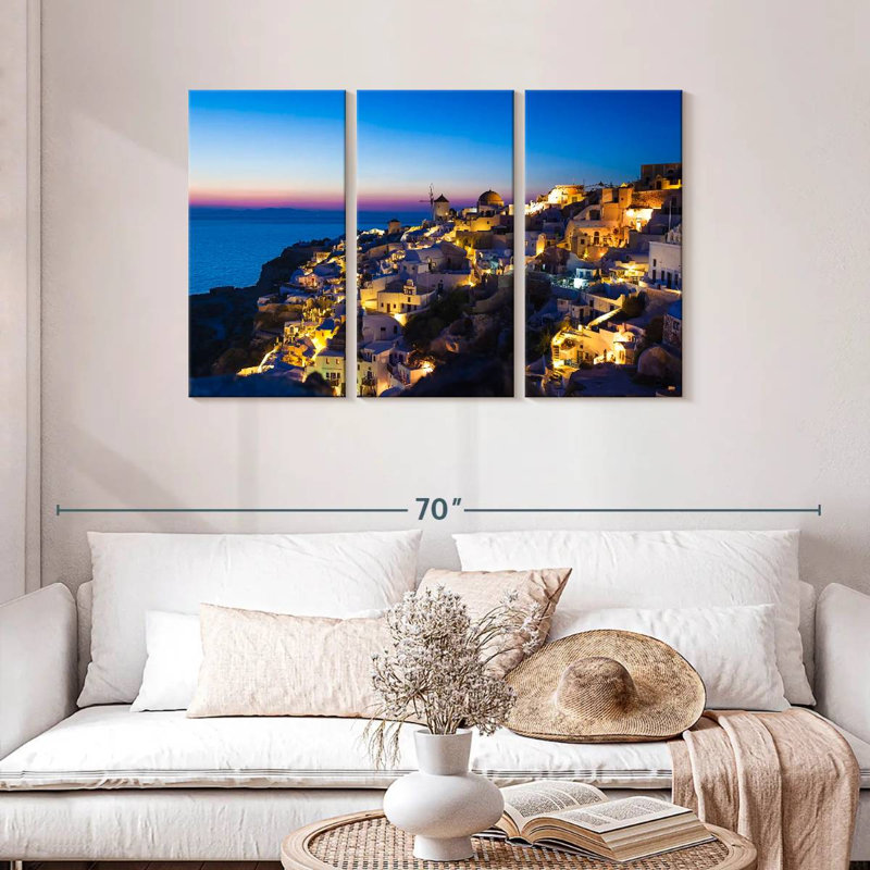 Gillard Santorini au coucher du soleil, H 28 po x l 45 po