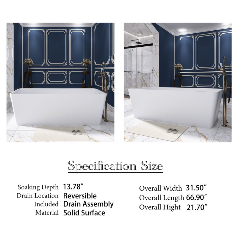 66.9'' x 31.5'' Freestanding Soaking Solid Surface Bathtub