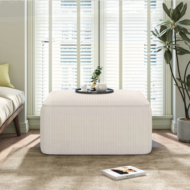 Upholstered Square Ottoman,Beige,Corduroy, Beige Corduroy