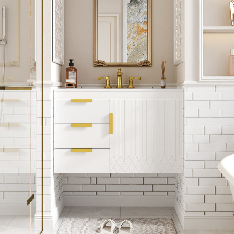 Armoire de salle de bain murale 30 "avec lavabo en céramique, Blanc