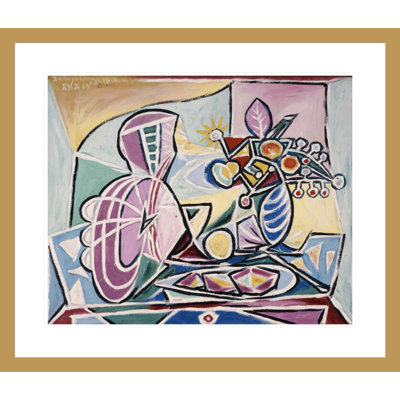 Mandolin and Vase of Flowers by Pablo Picasso -Framed Giclee Print