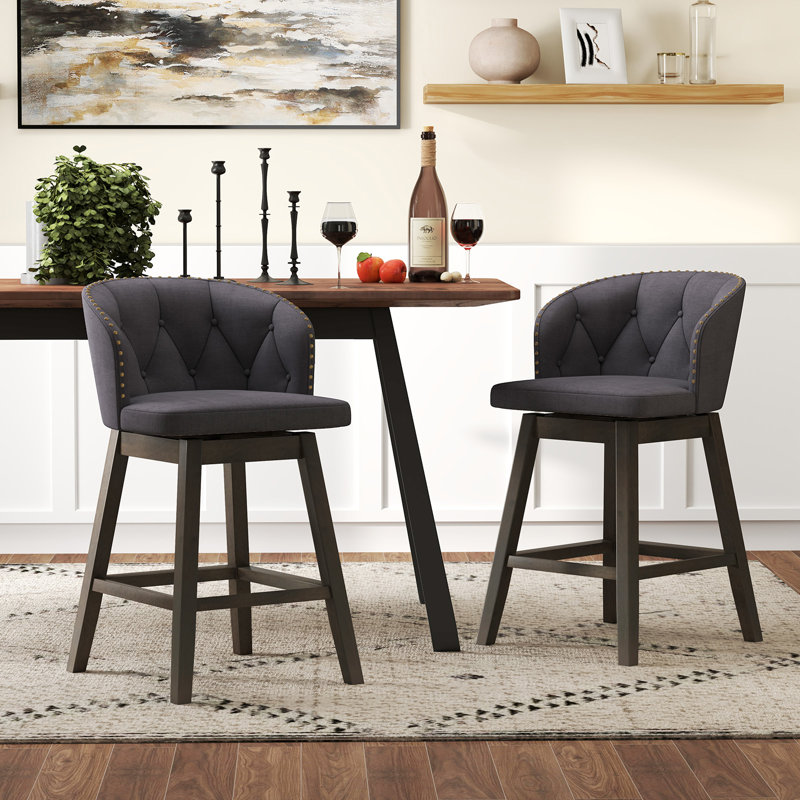 Tabourets de bar à hauteur de comptoir rembourrés en tissu avec siège pivotant à 360 °, Gris, 4