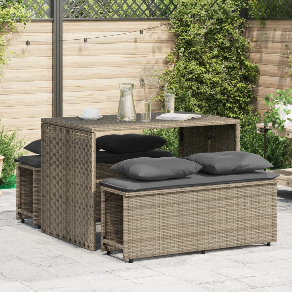 Vidaxl 3-Tlg. Garten-Essgruppe Mit Kissen Beige Poly Rattan