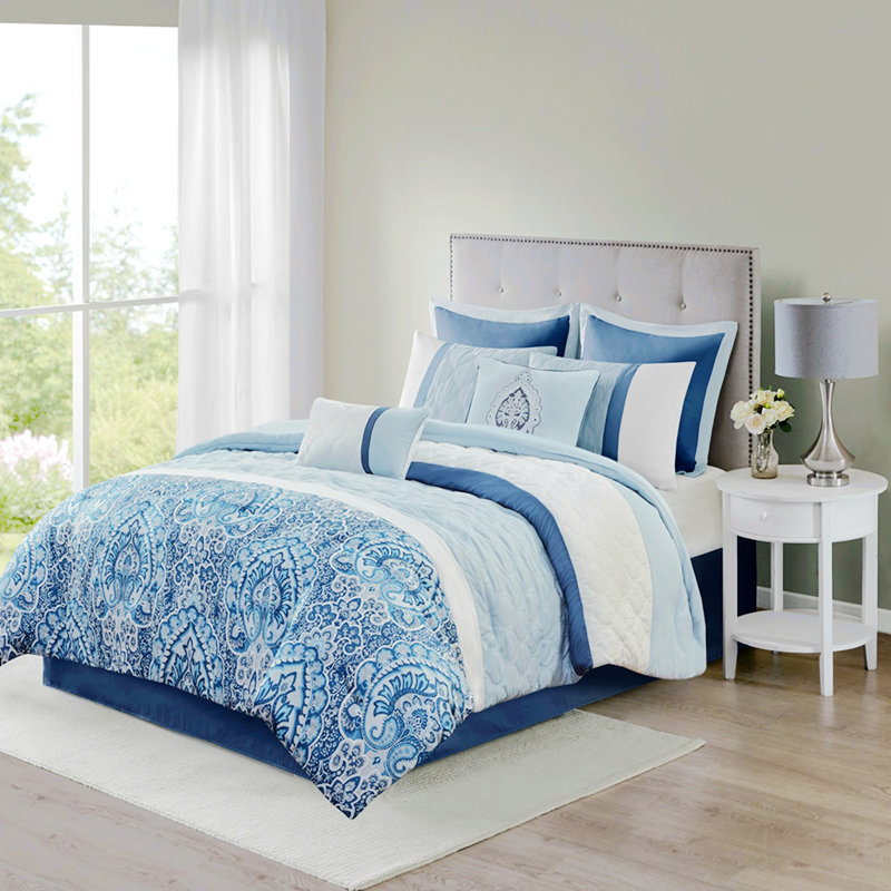 Polyester Comforter, California King Comforter + 4 Pillowcases, Blue Abstract