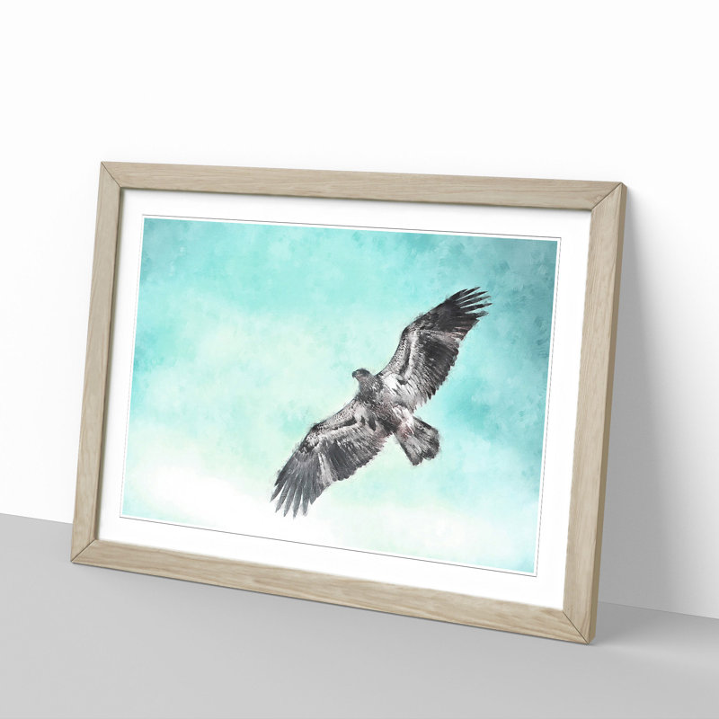 Eagle Bird in the Clouds - Picture Frame Graphic Art Print, Oak Framed, 62cm H x 87cm W x 2cm D