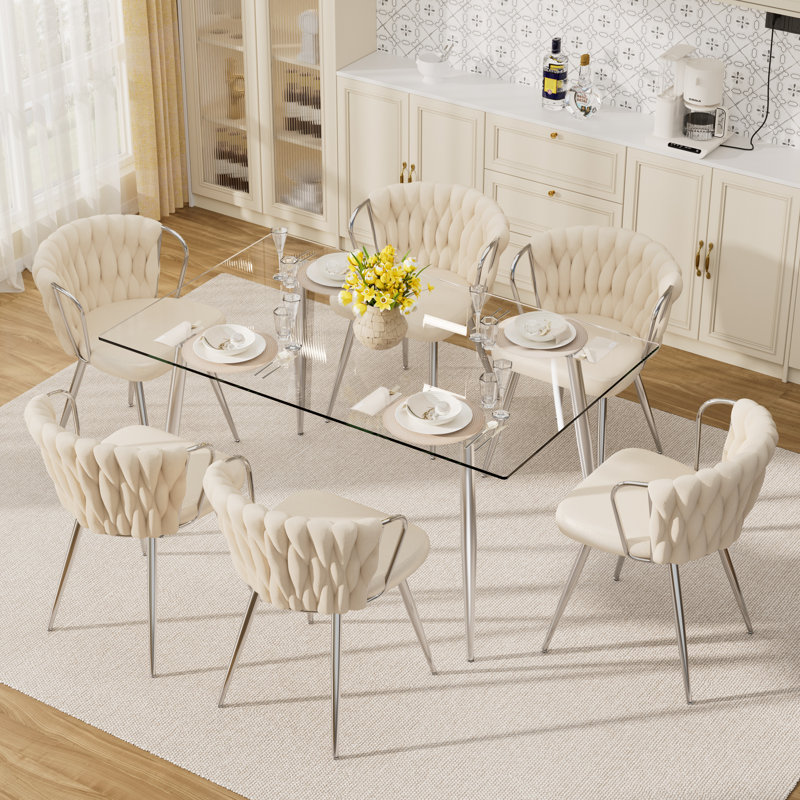Ensemble de salle à manger 7 pièces 7 pièces, H 30 po x L 51 po x l 31,5 po, Beige