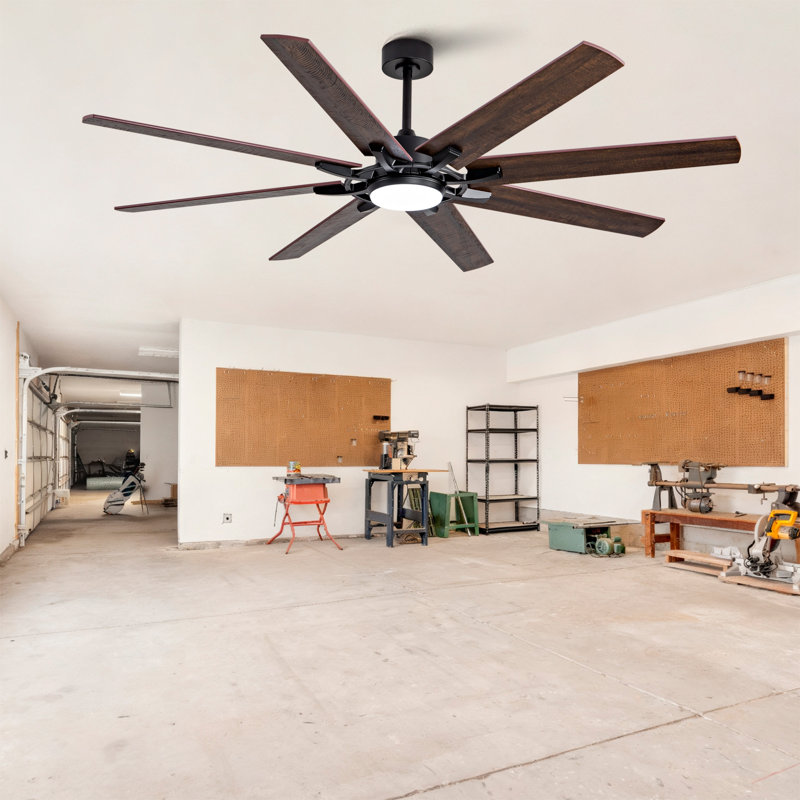Large Ceiling Fan with Light: Modern 8-blade dual-finish outdoor ceiling fan with remote control. Dimmable black fan light suitable for indoor use. Reversible rotation design. 6-speed quiet DC