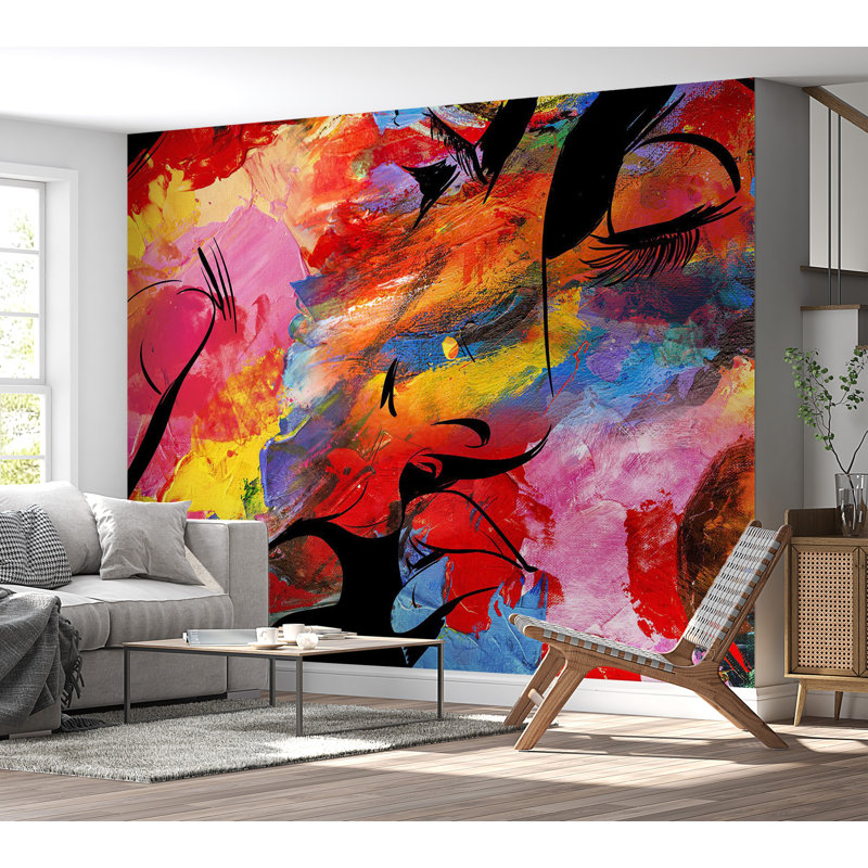 Murale abstraite pelez et collez - histoire d'amour, L 110 po x l 154 po