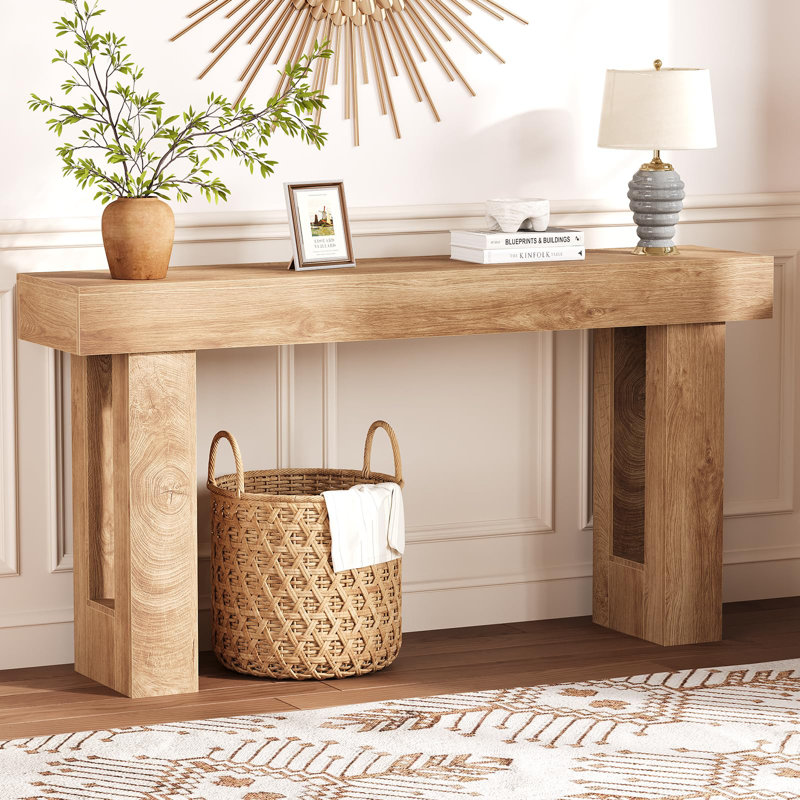 Farmhouse Console Table 63 Inch - Long Wooden Entryway Table, Rectangular Behind Sofa Table