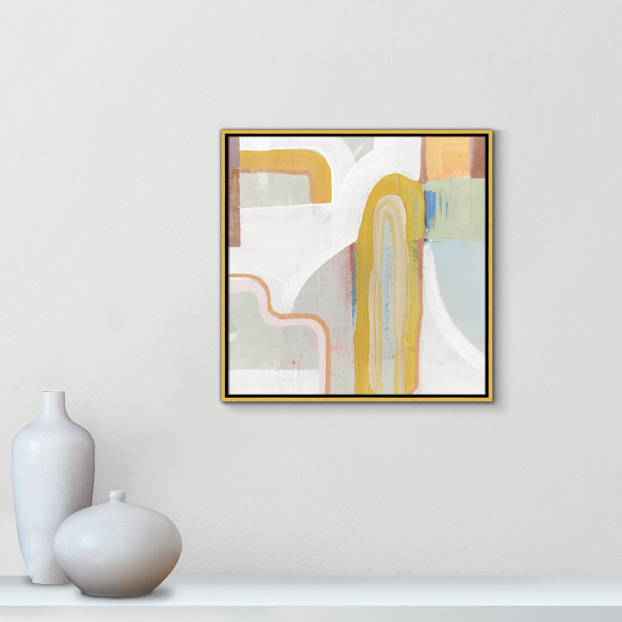 Together Again II by Cartissi - Floater Frame Painting on Canvas, 25.5" H x 25.5" W x 2" D, Gold 