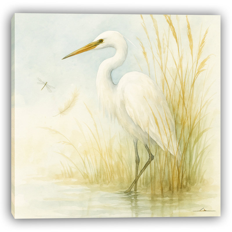 «Dragonfly Moment: Aigrette dans de hautes herbes», toile tendue, H 20 po x l 20 po
