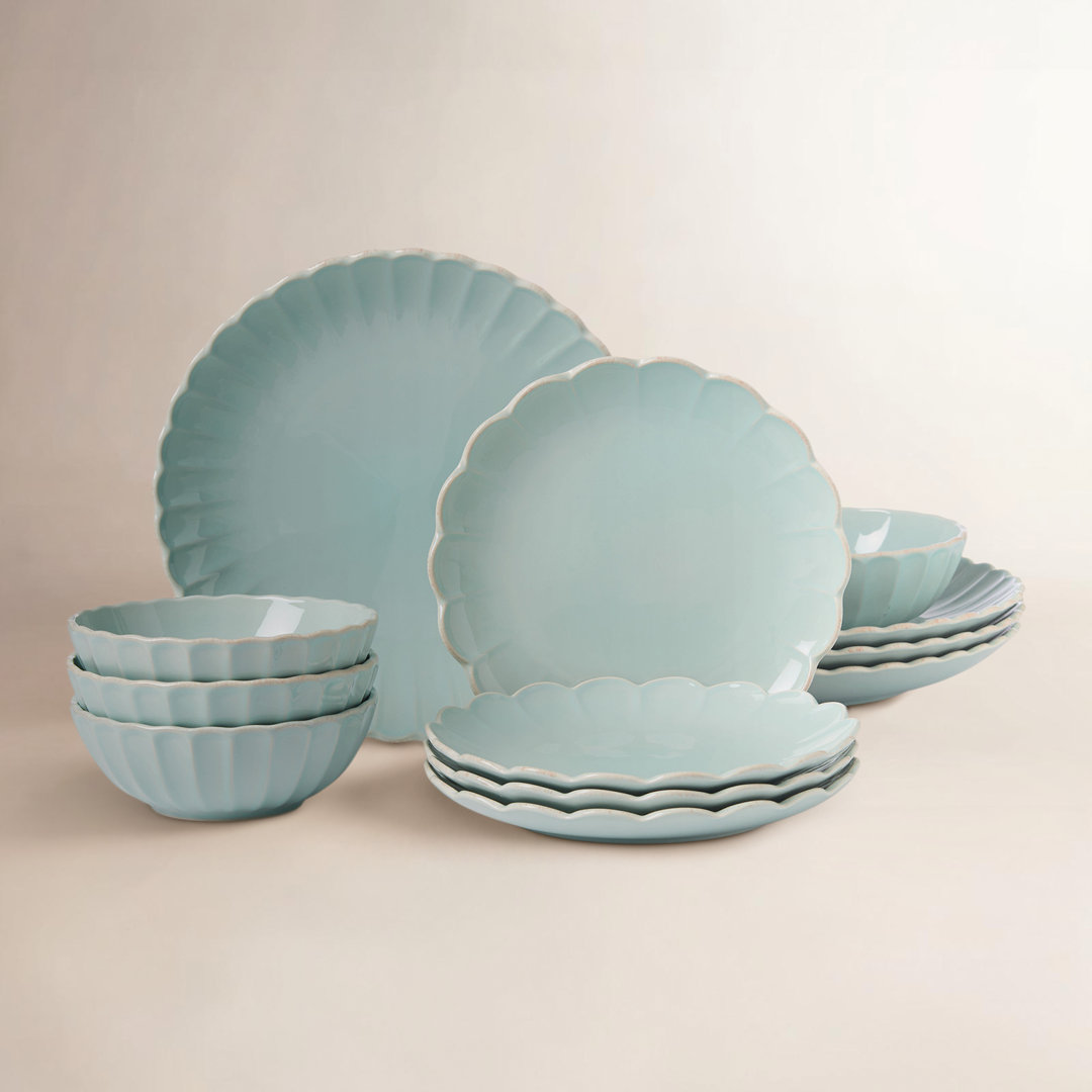 French Perle Scallop Ice Blue 12Pc Dinnerware Set Lenox