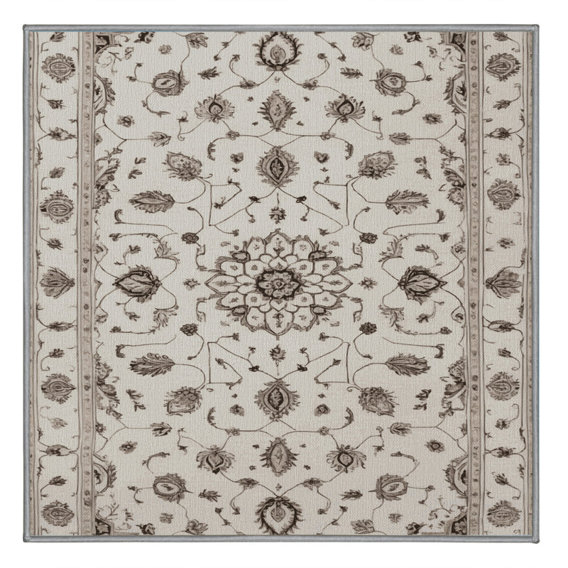 Machine Washable Tabriz Gray Area Rug, Square 3'