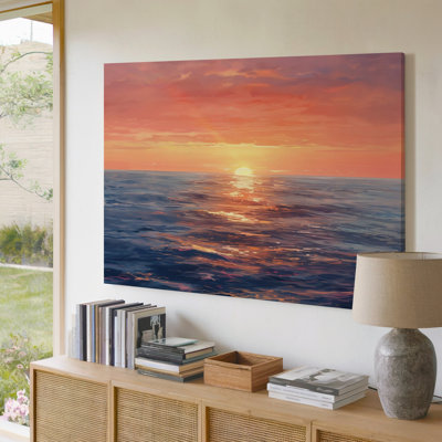 Coucher de soleil océan, peinture, magnifique ciel et eau, impression d'art mural sur toile pour le salon, la chambre à coucher, le bureau, le couloir, le vestibule, le mur de la galerie et la décoration intérieure moderne