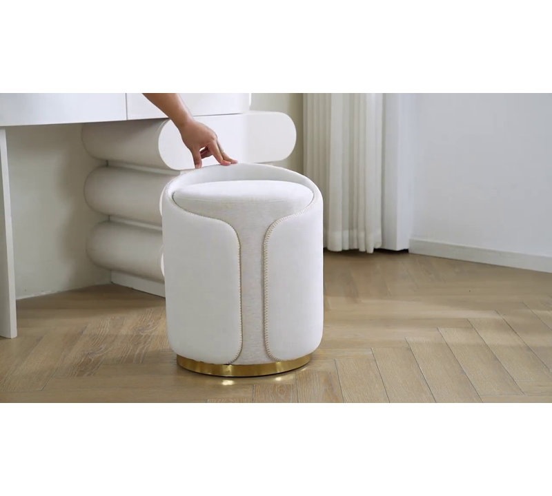 Yellow Velvet Swivel Vanity Stool with Gold Base
