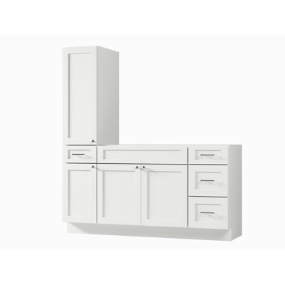 Disar 66'' Single Bathroom Vanity With Left Tall Linen Cabinet Dovetail Solid Wood Drawer Base Only
