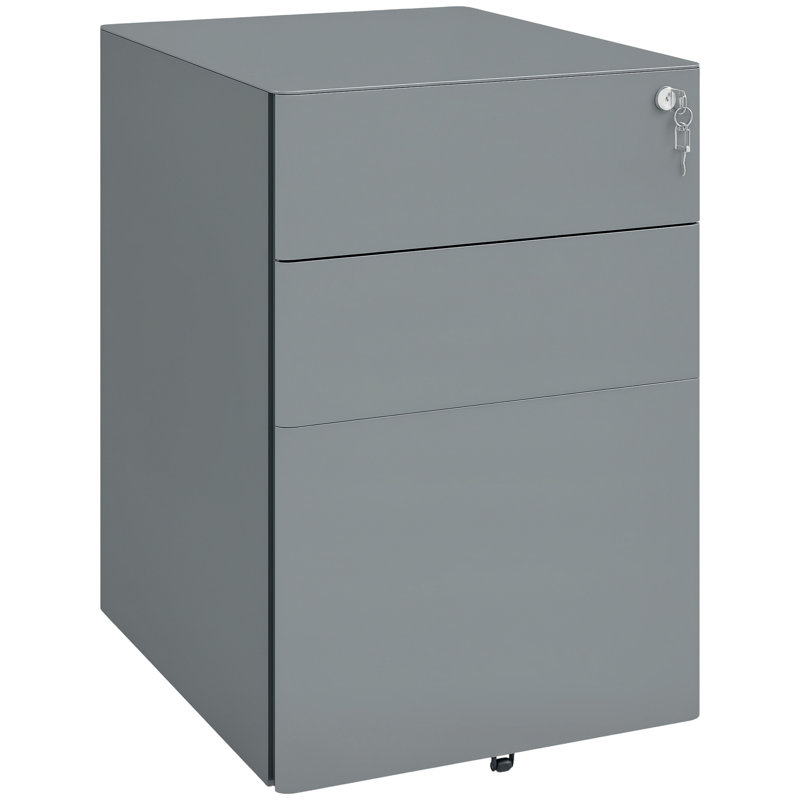 Tukgahgo 39cm Wide 3 -Drawer Mobile Steel File Cabinet, Grey