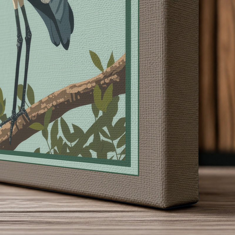 Great Blue Heron Japandi - Wrapped Canvas, 18x12 - 45.7 x 30.5 cm, Taupe Border