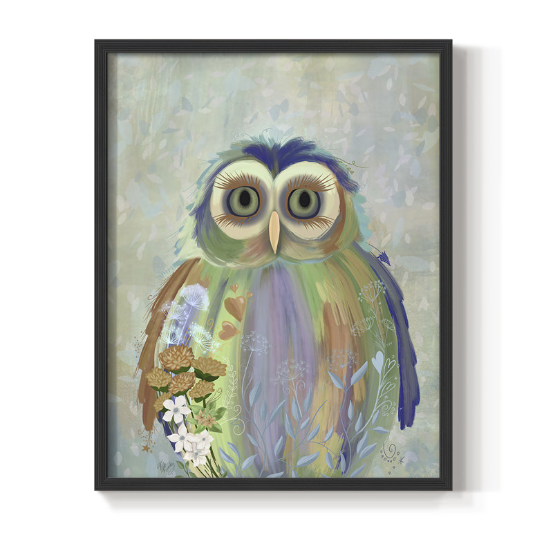Fantastic Florals Owl, reproduction encadrée - bois massif, Noir, H 10 po x l 8 po