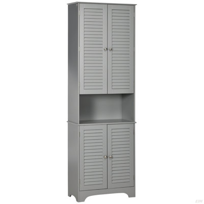 Grande armoire de rangement étroite pour salle de bain avec portes et tablettes réglables, armoire de salle de bain autoportante avec 2 armoires et comptoir, armoire de plancher de salle de bain (armoire)