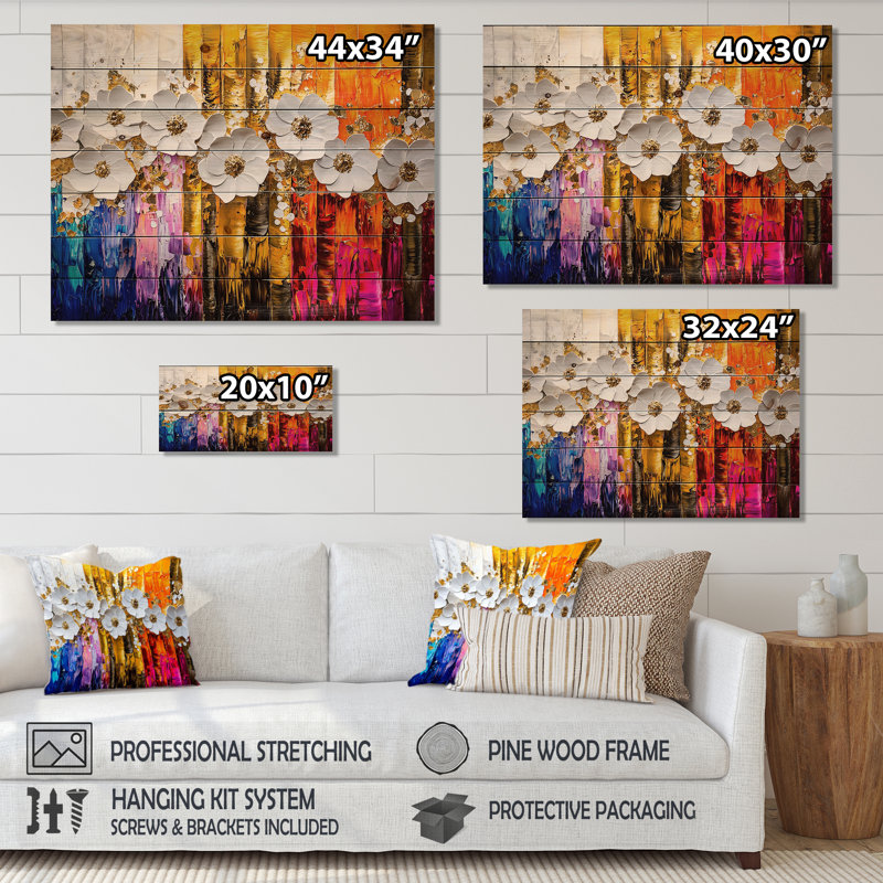 Abstrait botanique I - Botanicals, art mural sur bois de pin naturel, H 24 po x l 32 po x P 0,78 po