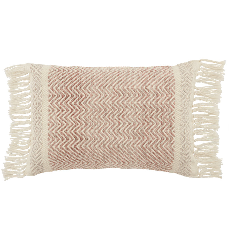 Taupe Chevron Polyester Indoor/Outdoor Lumbar Pillow with Tassels