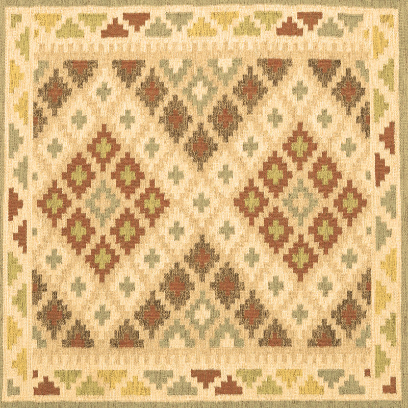Tapis rouge / brun en laine tissé à la machine Dniel Southwestern, Carré 8 pi